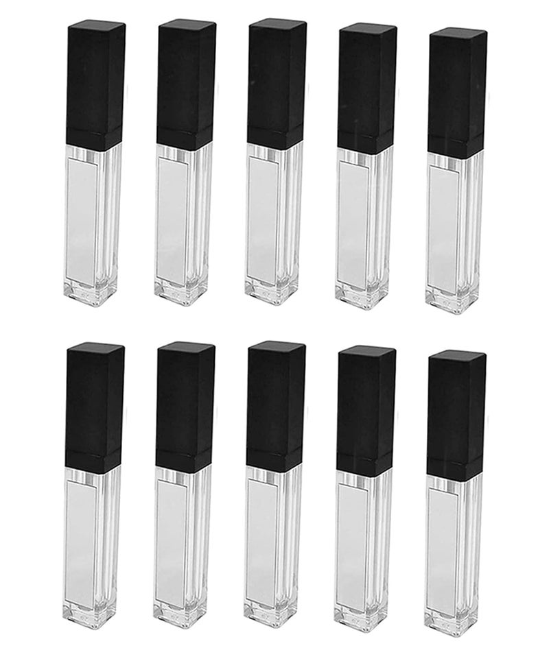 10 Pcs 75ml Square Clear Plastic Lip Gloss Tubes Vials with Mirror LED Light Lip Glaze Tube Bottles Empty Refillable Makeup Lipstick Tube DIY Cosmetic Container Travel for Woman GirlBlack