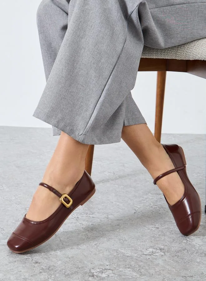 Take Two Burgundy Metal Buckle Strap Mary Jane Shoes