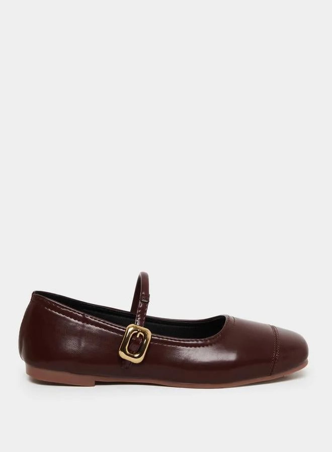 Take Two Burgundy Metal Buckle Strap Mary Jane Shoes