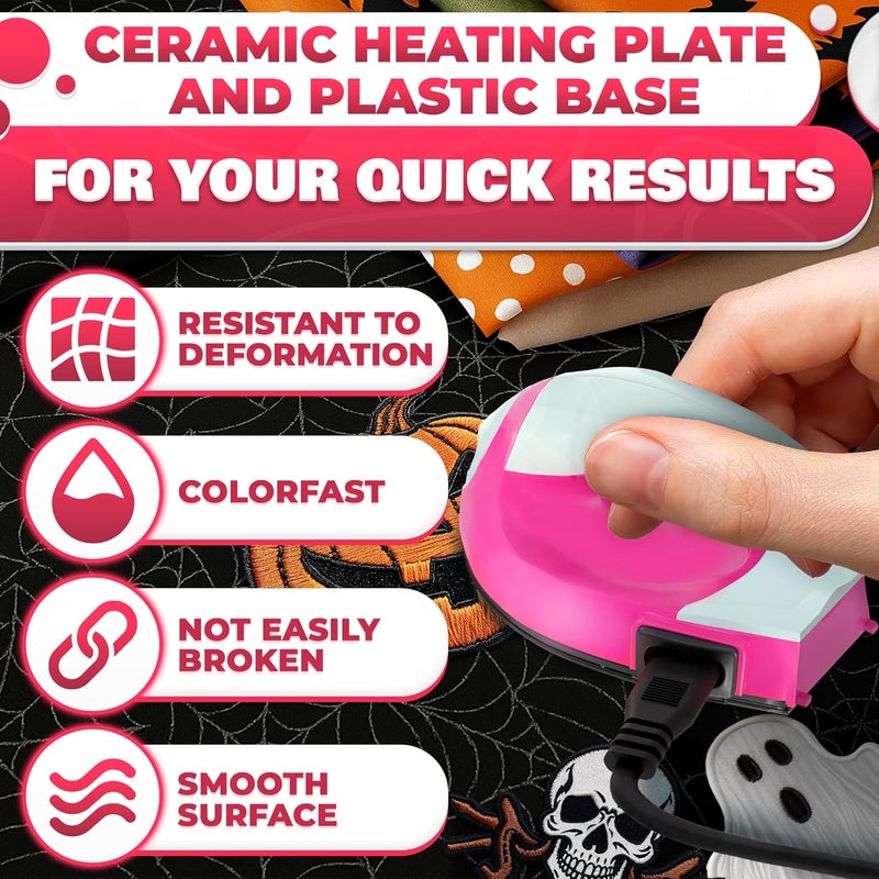 MYCRITEE مكواة صغيرة للحرف 2.5" × 3.9" – مكواة حرفية صغيرة لطيفة للرقع، الخياطة، والتنجيد مع لوحة سيراميك تسخن بسرعة وكابل بطول 59" – مصممة لكي تكون مثالية لكي الرقع، والزينة، ومشاريع الحرف الصغيرة - Image 3