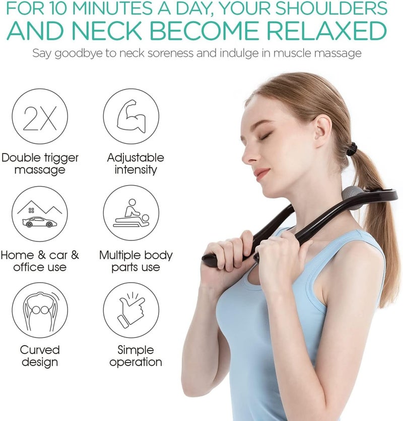 Neck Massager for Pain Relief, Deep Tissue Self Trigger Point Shiatsu Shoulder Massager - Back and Neck Massager for Neck, Shoulders, Leg, Ergonomic Handle Design, Lightweight & Portable - Image 2