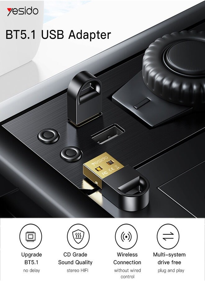Yesido YAU34 Mini USB Bluetooth Adapter Receiver Wireless Mini USB Bluetooth 5.1 Receiver For Computer  - Image 2