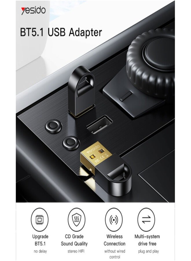 Yesido YAU34 Mini USB Bluetooth Adapter Receiver Wireless Mini USB Bluetooth 5.1 Receiver For Computer  - Image 3