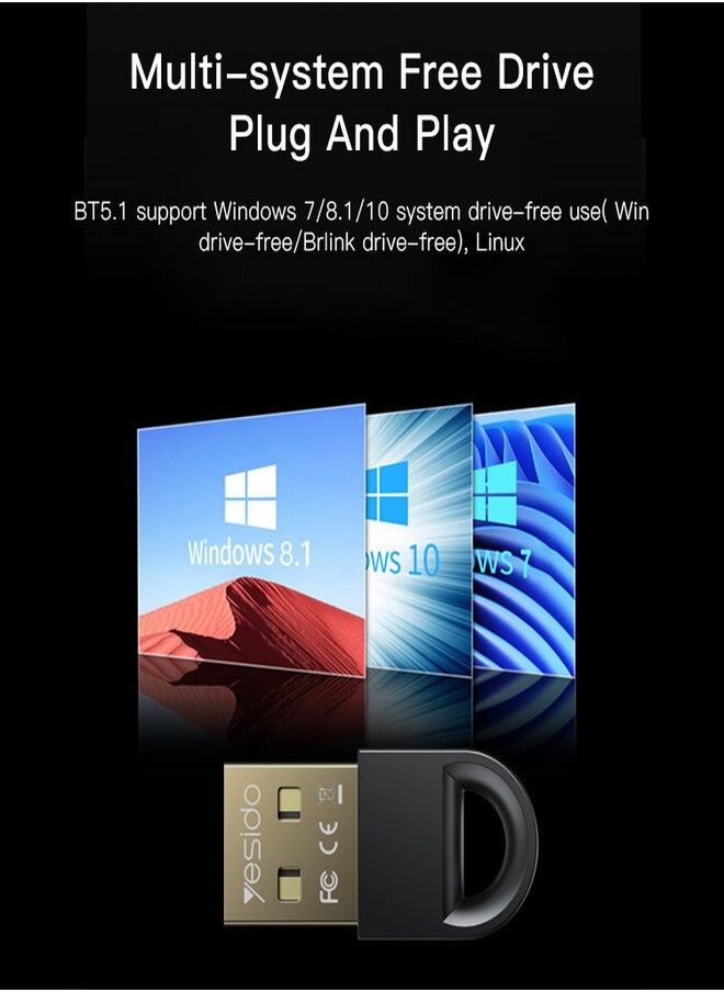 Yesido - YAU34 Mini USB Bluetooth Adapter Receiver Wireless Mini USB Bluetooth 5.1 Receiver For Computer - Image 1