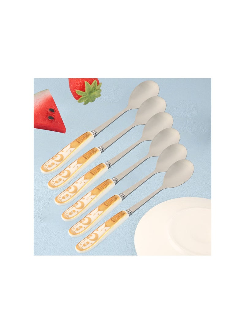 Liying 6Pcs Ramadan Designed Dessert Spoons (S) , Gold plasted design Plating Stainless Steel 15x2x15cm Spoons for Cake Spoon, Dessert Spoons, Easy To Clean, Dishwasher Safe - Image 1