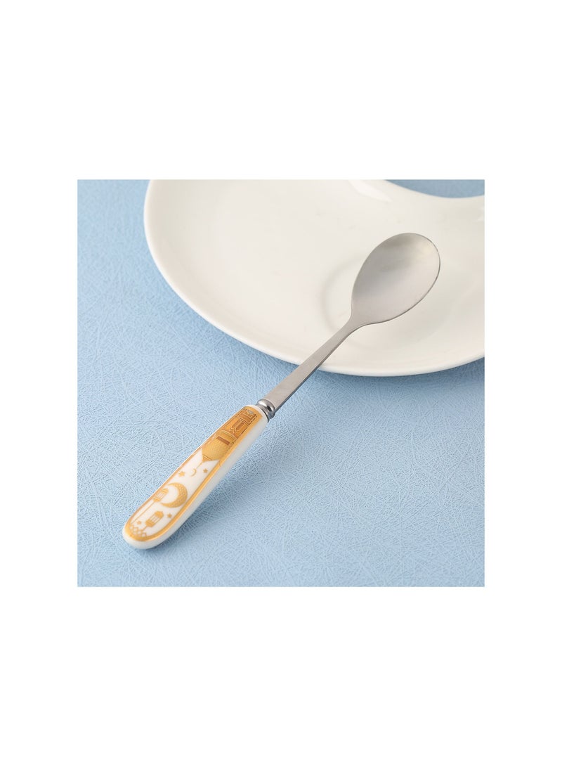 Liying 6Pcs Ramadan Designed Dessert Spoons (S) , Gold plasted design Plating Stainless Steel 15x2x15cm Spoons for Cake Spoon, Dessert Spoons, Easy To Clean, Dishwasher Safe - Image 2