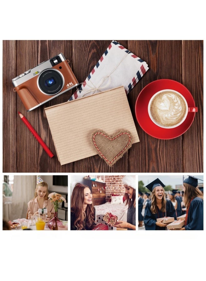 شو وو كاميرا رقمية 4K، كاميرا تصوير تلقائي بدقة 48 ميجابكسل، كاميرا فيديو للتدوين، تقريب رقمي 16X، كاميرا فيديو مضادة للاهتزاز مع بطاقة ذاكرة صغيرة سعة 32 جيجابايت، كاميرات سفر صغيرة الحجم للتصوير الفوري كهدية، لون بني - Image 4