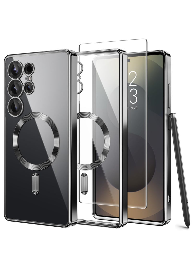 GolbinBox Magnetic Case Compatible with Samsung Galaxy S25 Ultra Compatible with MagSafe [Full Camera Protection][Screen Protector] Shockproof Plating Clear Phone Cover for Galaxy S25 Ultra(Black/Clear)  - Image 1