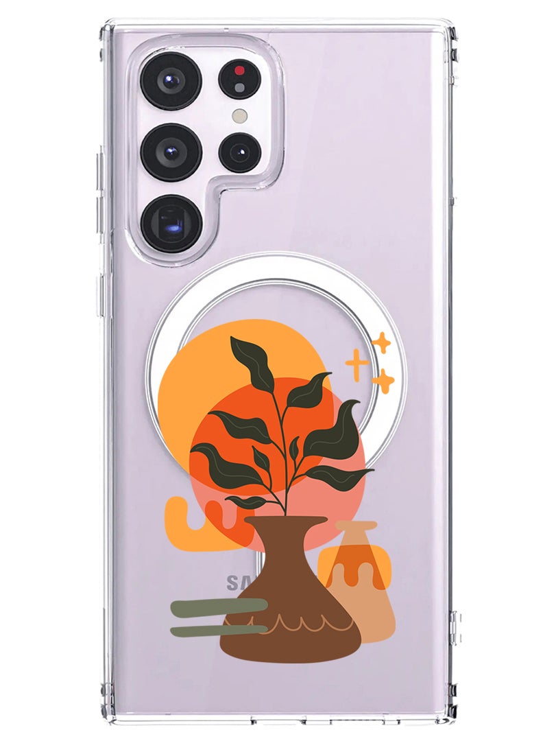 Theodor Magnetic Case for Samsung Galaxy S23 Ultra 6.8-inch Compatible with MagSafe Wireless Charging, Shockproof Phone Bumper Cover Vase with Leaf2 - Image 1