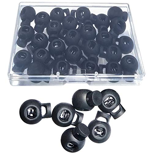 TTSAM 25 PCS Adjustable Ball Cord Lock Round Toggle Stopper Cord Stop Rope Toggle Spring Cord Clips, for Paracord, Drawstrings, Camping, Hiking, Shoelace Replacement, Sports, Backpack, Black - Image 1