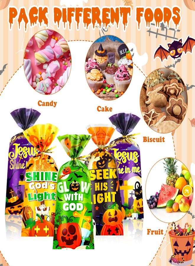 HOWAF 100pcs Christian Halloween Pumpkin Cellophane Bags, Halloween Goodie Bags with Twist Ties for Religious Halloweens Party Supplies, Christian trick or treat Bag for Church Gift Wrapping - Image 3