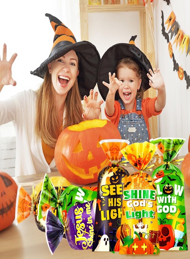 HOWAF 100pcs Christian Halloween Pumpkin Cellophane Bags, Halloween Goodie Bags with Twist Ties for Religious Halloweens Party Supplies, Christian trick or treat Bag for Church Gift Wrapping - Image 5