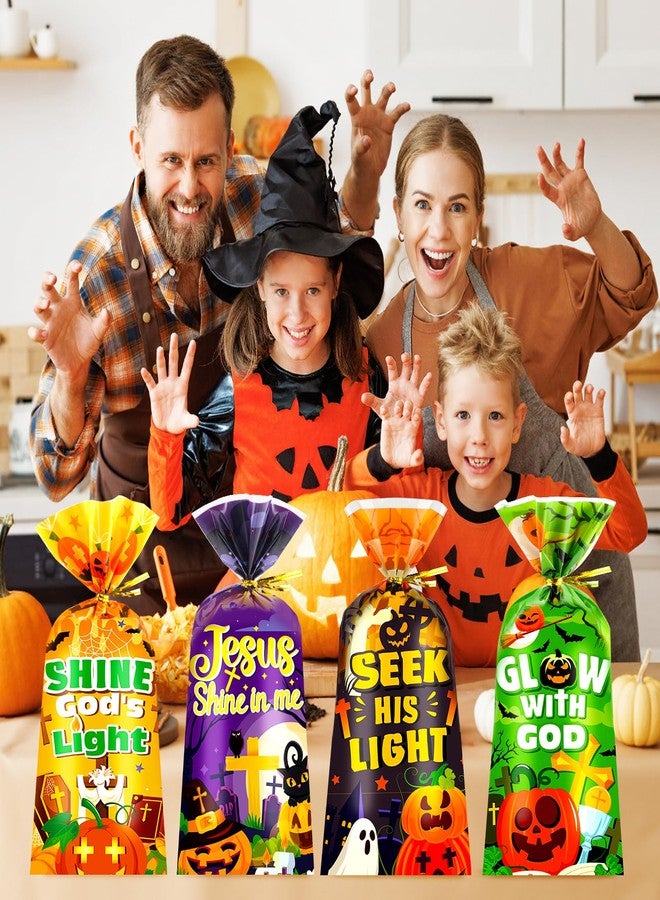 HOWAF 100pcs Christian Halloween Pumpkin Cellophane Bags, Halloween Goodie Bags with Twist Ties for Religious Halloweens Party Supplies, Christian trick or treat Bag for Church Gift Wrapping - Image 4