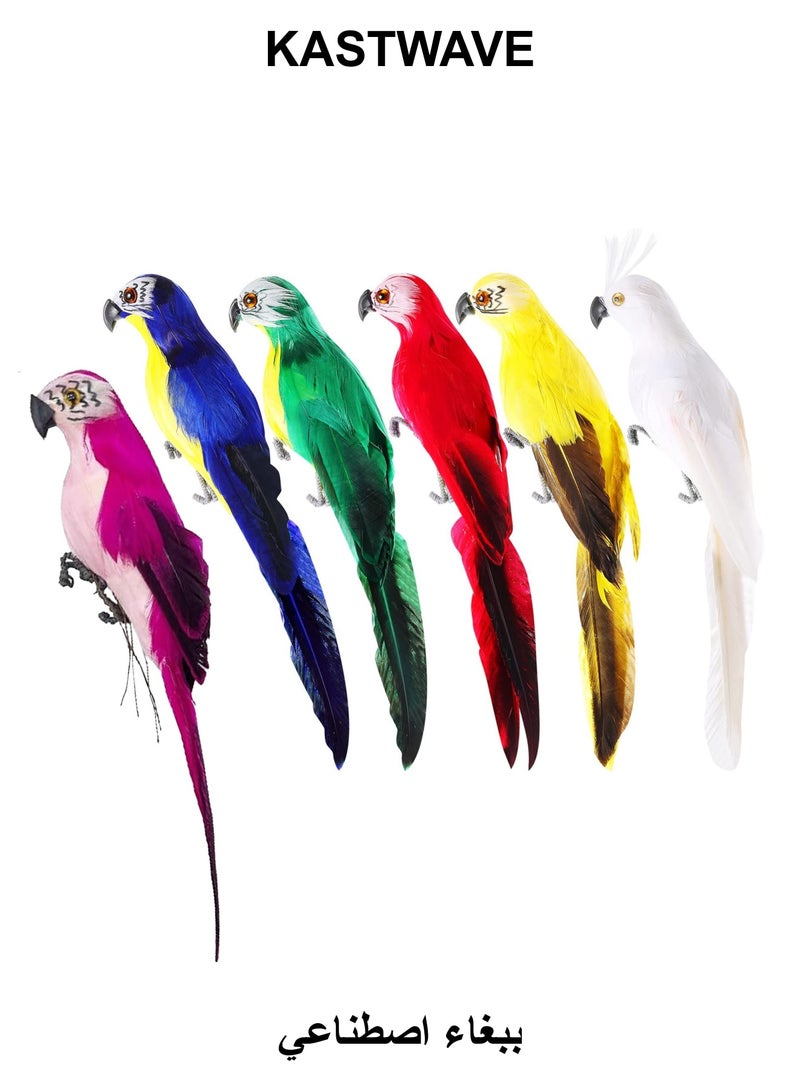 كاست ويف طيور اصطناعية، طيور مزيفة، ببغاء القراصنة، طيور الريش، ديكور لحديقة الغابة، ديكور منزلي، عبوة من 6 قطع دعائم طيور مزخرفة (ببغاء) - Image 1