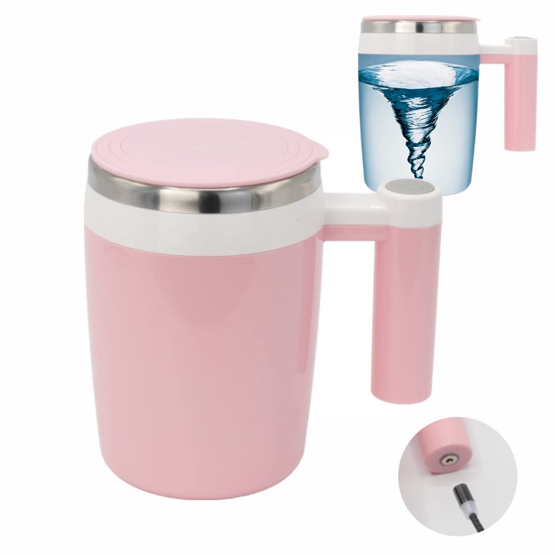daasigwaa Rechargeable Self Stirring Mug - Magnetic Electric Auto Mixing Stainless Steel Cup for Office/Kitchen/Travel/Home Coffee/Tea/Hot Chocolate/Milk-430 ml/14.5 oz(Pink) - Image 1
