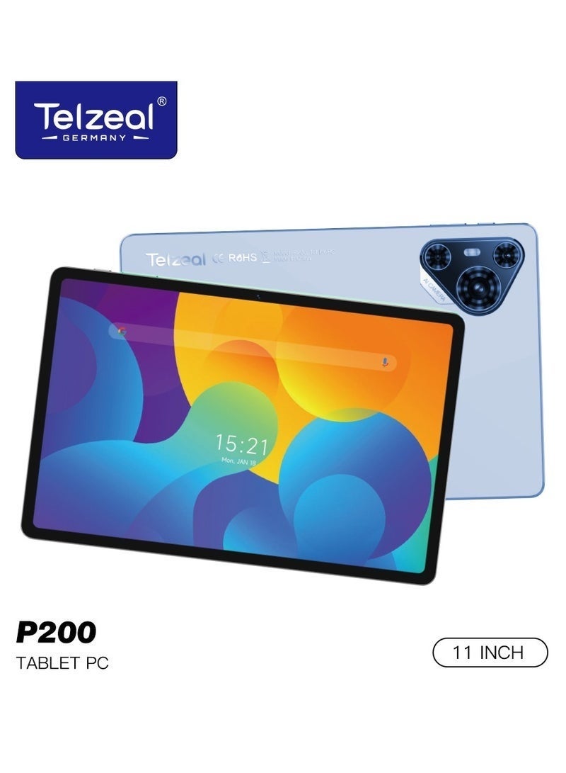 Telzeal P200 11 Inch Android 13 Tablet 12GB RAM 512GB Storage Dual SIM Wi Fi 10000mAh with Wireless Mouse and Keyboard Blue