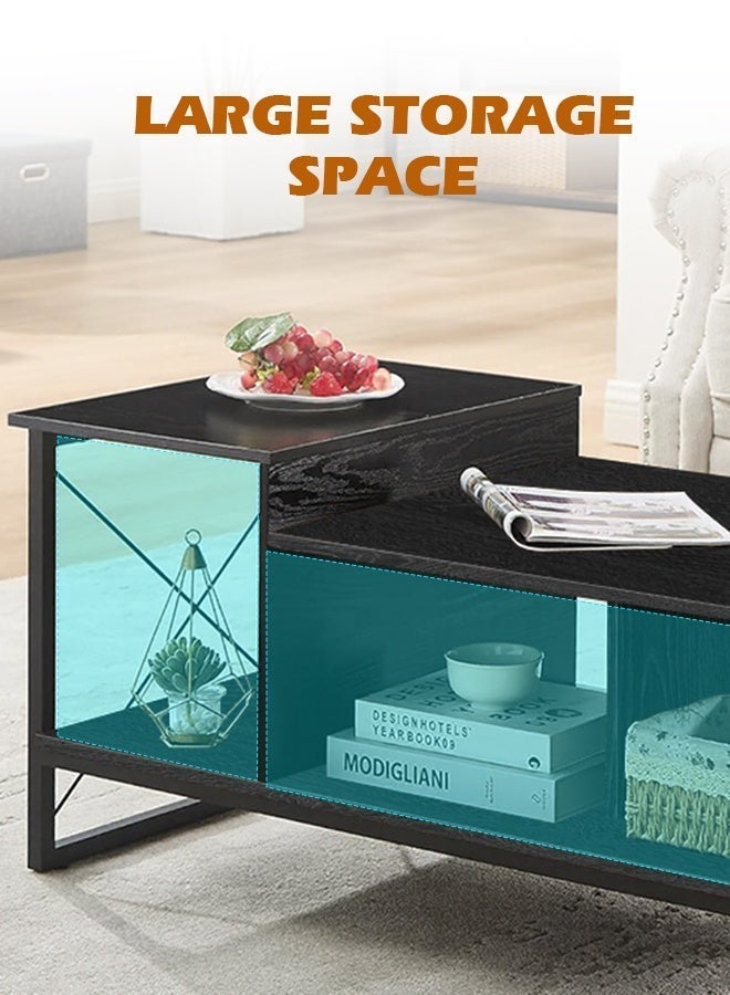 Ammar Space Center Table,Wood 2-Tier Coffee Table with Storage Shelf for Living Room,Office Reception, Metal Frame & Wooden Tabletop, Modern Design-Black - Image 4