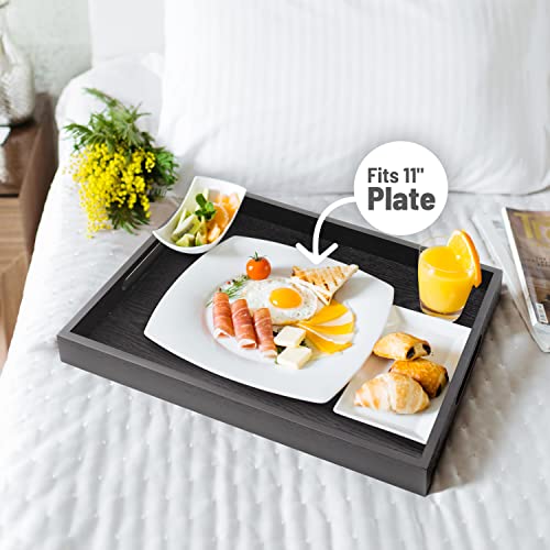 ATZYmolin Wood Serving Tray with Handles, Home Decorative Wooden Rectangle Ottoman Decor Platter Vanity Tray for Breakfast Dinner Drinks Kitchen Dining Living Bathroom Restaurants Black - Image 4