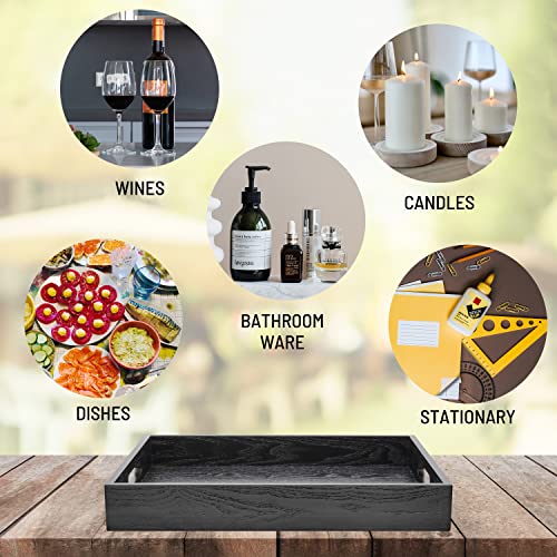 ATZYmolin Wood Serving Tray with Handles, Home Decorative Wooden Rectangle Ottoman Decor Platter Vanity Tray for Breakfast Dinner Drinks Kitchen Dining Living Bathroom Restaurants Black - Image 3