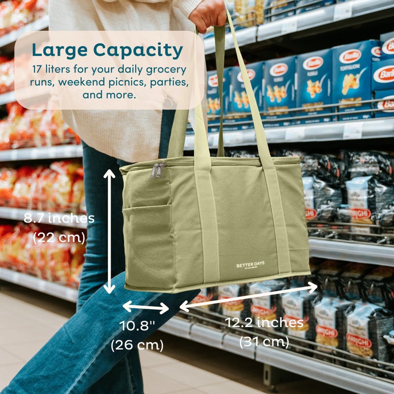 Nook Theory Nook Theory Insulated Grocery Bags  Regular Reusable Grocery Bag with Zipper  Leak Proof Cooler Bag for Frozen and Hot Food (Forest)  - Image 3