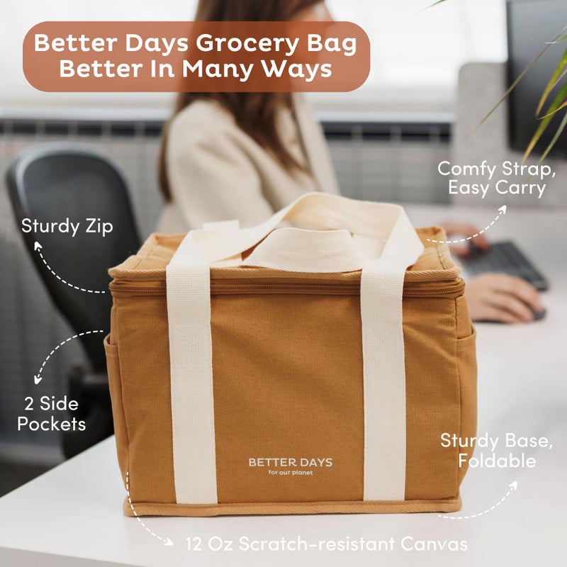 Nook Theory Nook Theory Insulated Grocery Bags  Regular Reusable Grocery Bag with Zipper  Leak Proof Cooler Bag for Frozen and Hot Food (Forest)  - Image 4