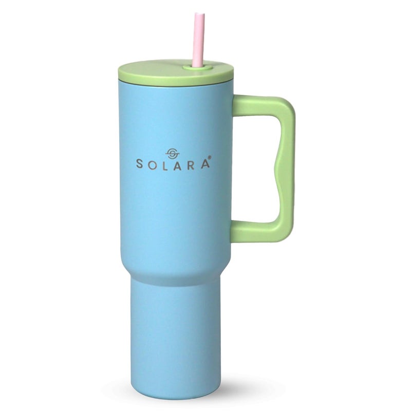 SOLARA Echo 1200ml Insulated Tumbler with 2 Straws and Lid Coffee Tumbler for Hot and Cold 1200ml Stainless Steel Tumbler with Straw Leak Proof Travel Mug Office Home Blue Hawaii - Image 1