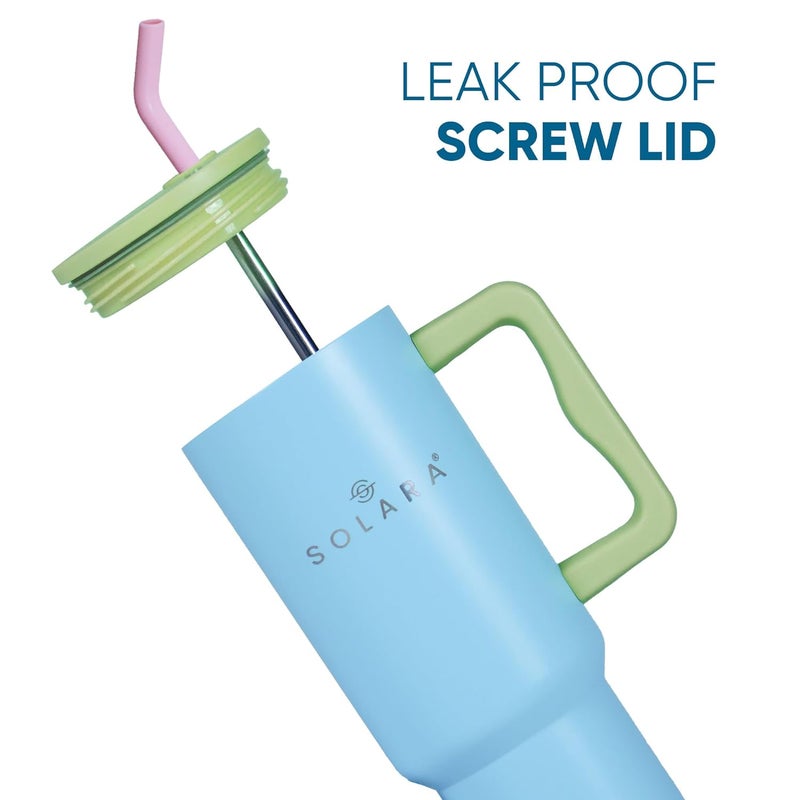 SOLARA Echo 1200ml Insulated Tumbler with 2 Straws and Lid Coffee Tumbler for Hot and Cold 1200ml Stainless Steel Tumbler with Straw Leak Proof Travel Mug Office Home Blue Hawaii - Image 3