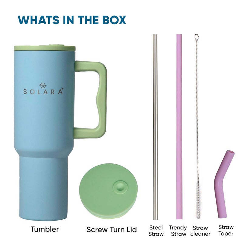 SOLARA Echo 1200ml Insulated Tumbler with 2 Straws and Lid Coffee Tumbler for Hot and Cold 1200ml Stainless Steel Tumbler with Straw Leak Proof Travel Mug Office Home Blue Hawaii - Image 5