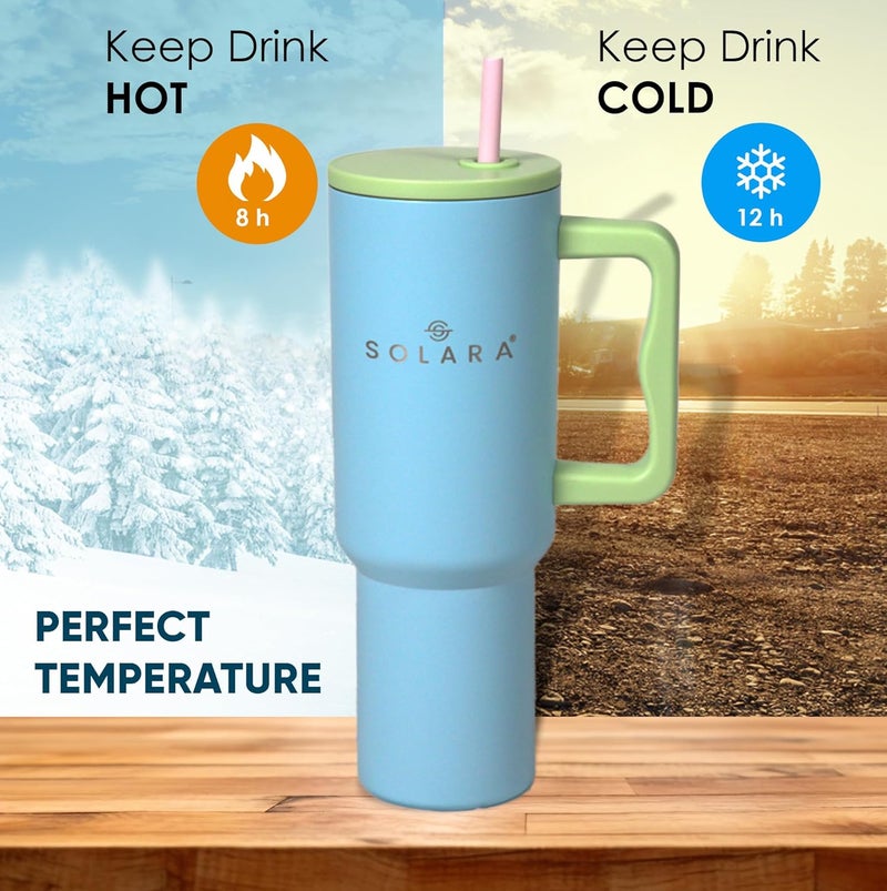 SOLARA Echo 1200ml Insulated Tumbler with 2 Straws and Lid Coffee Tumbler for Hot and Cold 1200ml Stainless Steel Tumbler with Straw Leak Proof Travel Mug Office Home Blue Hawaii - Image 4