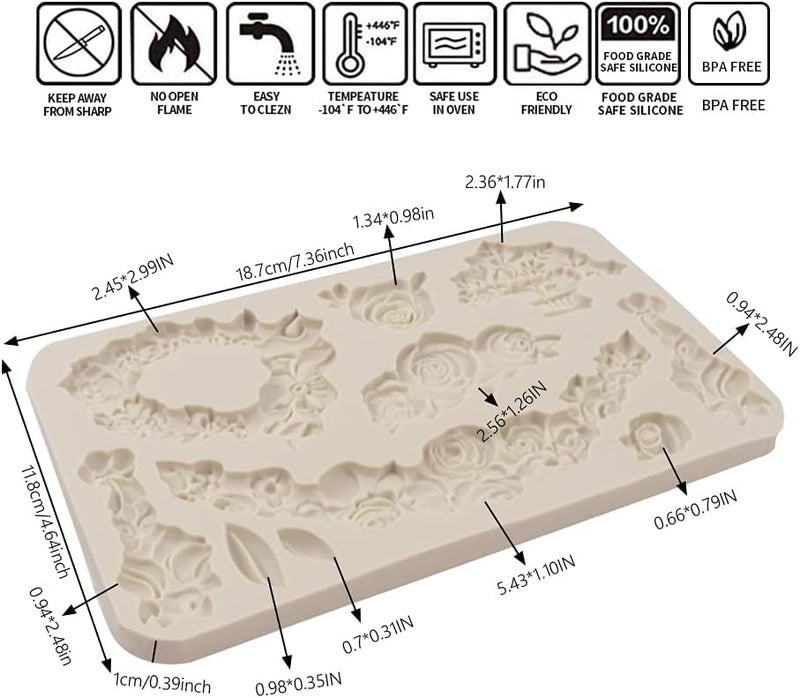 Skytail 10 Cavity EuropeanStyle Rose Pattern Fondant Silicone Mould Vintage Frame Style Design Cake Border Decoration Chocolate Candy Jelly Sugarcraft Gumpaste Cupcake Topper Resin Clay Crafting Mold - Image 2