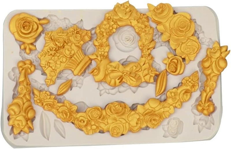Skytail 10 Cavity EuropeanStyle Rose Pattern Fondant Silicone Mould Vintage Frame Style Design Cake Border Decoration Chocolate Candy Jelly Sugarcraft Gumpaste Cupcake Topper Resin Clay Crafting Mold - Image 3