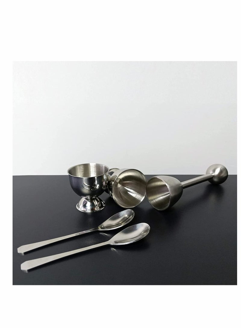 Egg Cups, Eggs Opener, Elegant Cups  Cracker Set, Set of 2 Holders, SS Spoons, 1 Topper, Vibration Tool Opener For Hard Soft Boiled, Multipurpose Mini Dishes - Image 3