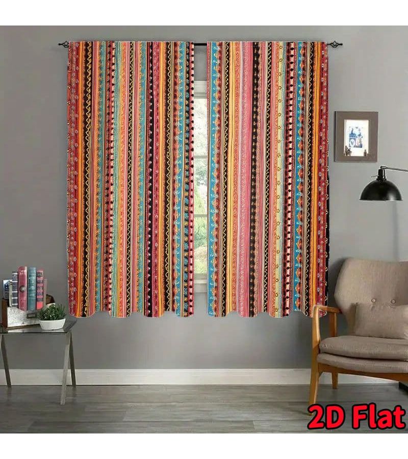 Set Of 2 Tribal Bohemian Striped Curtains Vibrant Vertical Design For Privacy Living Room Bedroom Dining Area Boho Style Window Coverings Home Decor 2pc 17.7x53.9 Inches - Image 4