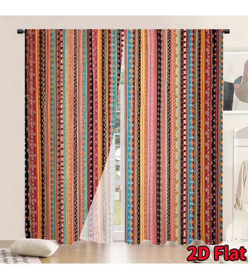 Set Of 2 Tribal Bohemian Striped Curtains Vibrant Vertical Design For Privacy Living Room Bedroom Dining Area Boho Style Window Coverings Home Decor 2pc 17.7x53.9 Inches - Image 3