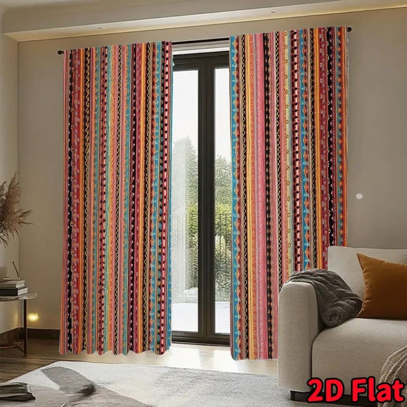 Set Of 2 Tribal Bohemian Striped Curtains Vibrant Vertical Design For Privacy Living Room Bedroom Dining Area Boho Style Window Coverings Home Decor 2pc 17.7x53.9 Inches - Image 5