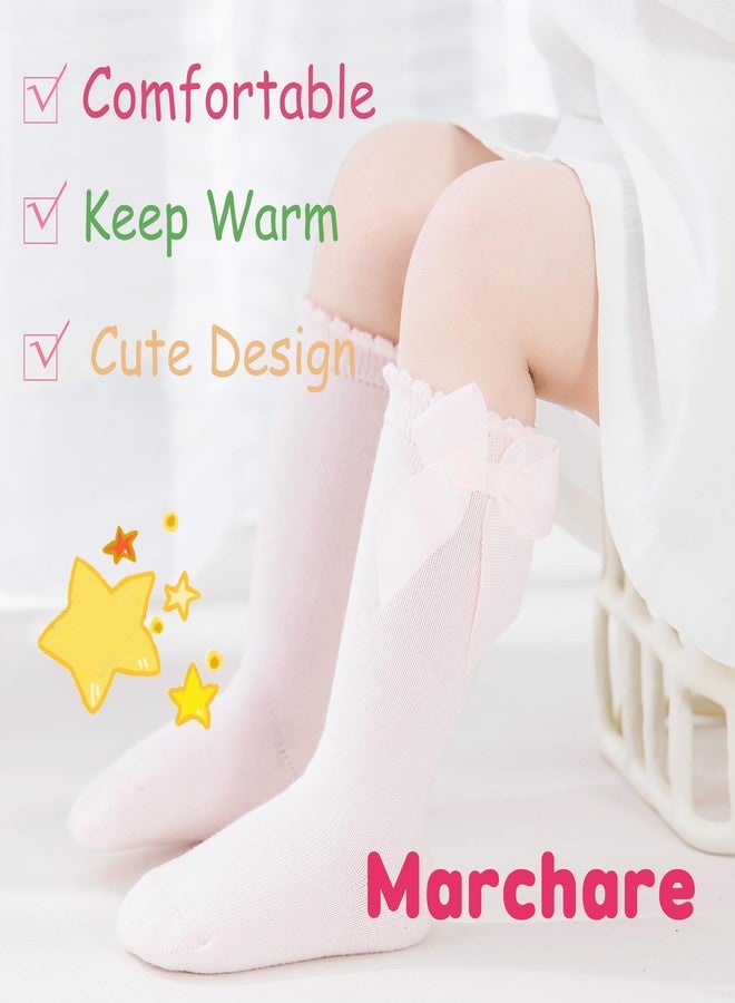 Marchare Baby Girls Knee High Socks Baby Girls Bow Stockings Cotton Uniform Stockings Dress Socks - Image 4