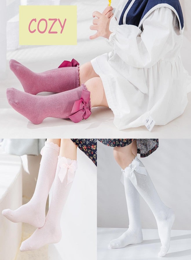 Marchare Baby Girls Knee High Socks Baby Girls Bow Stockings Cotton Uniform Stockings Dress Socks - Image 2