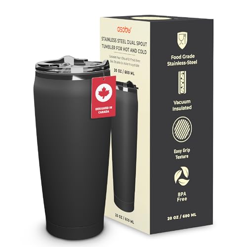Asobu 20oz Coffee Mug XL SpillProof DoubleWall VacuumInsulated Stainless Steel Keeps Flavors True Tumbler with Coffee Sip Lid for Hot Cold Drinks - Image 1