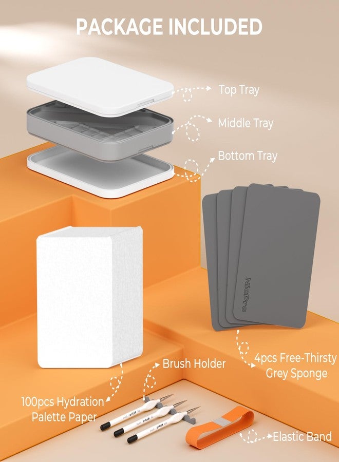 Nicpro Wet Palette for Painting Miniatures, 100 Pieces Palette Paper, 4 Pieces Sponges, Brush Holder, Colour Mixing Storage, Acrylic Paints for 40K - Image 3