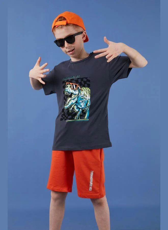 Lela Lela Cotton Regular Fit Crew Neck Shorts Bottom-Top Set Boy SET 6212016