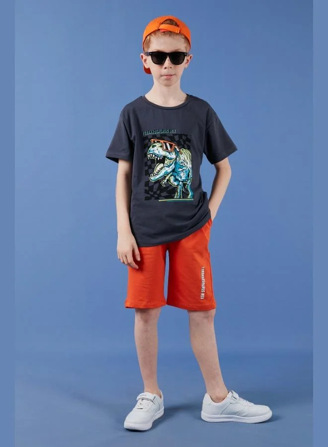 Lela Lela Cotton Regular Fit Crew Neck Shorts Bottom-Top Set Boy SET 6212016