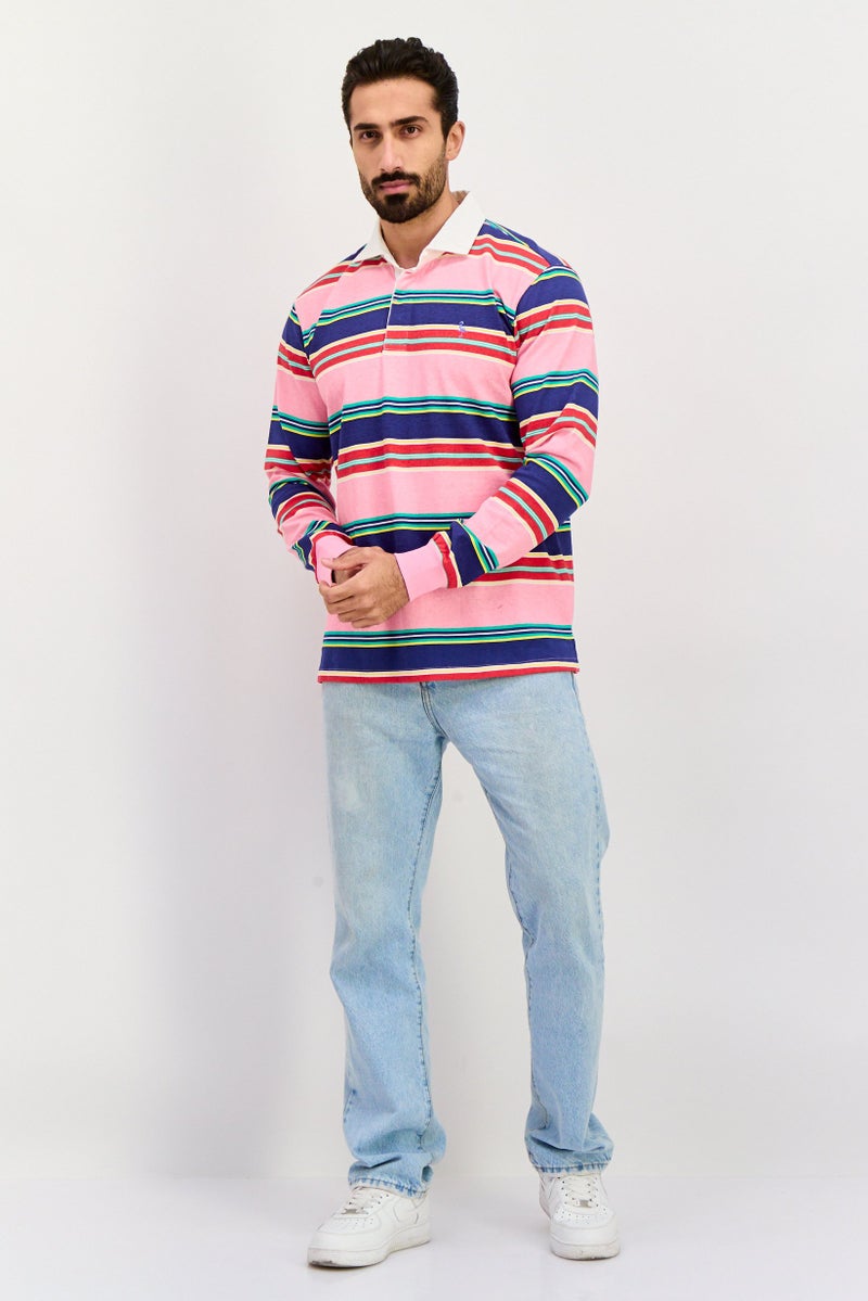 Tailorbyrd Men Regular Fit Stripe Long Sleeve Polo Shirt, Multicolor - Image 4