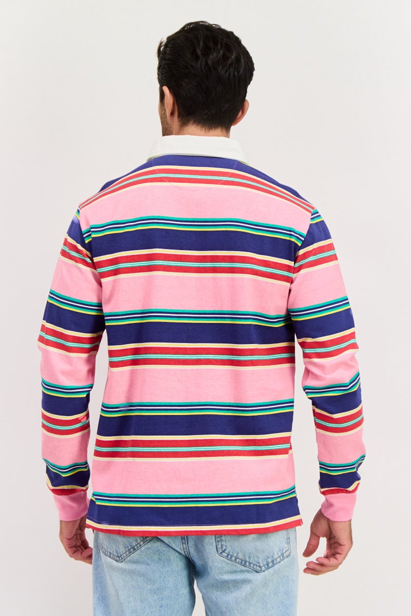 Tailorbyrd Men Regular Fit Stripe Long Sleeve Polo Shirt, Multicolor - Image 3