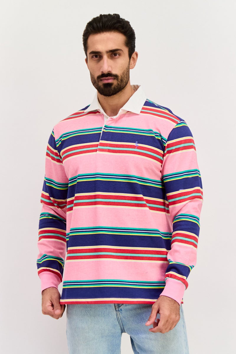 Tailorbyrd Men Regular Fit Stripe Long Sleeve Polo Shirt, Multicolor - Image 1