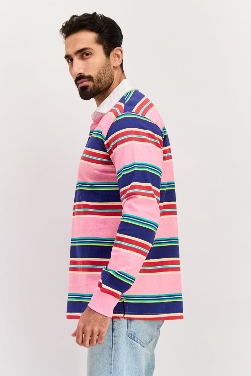 Tailorbyrd Men Regular Fit Stripe Long Sleeve Polo Shirt, Multicolor - Image 2