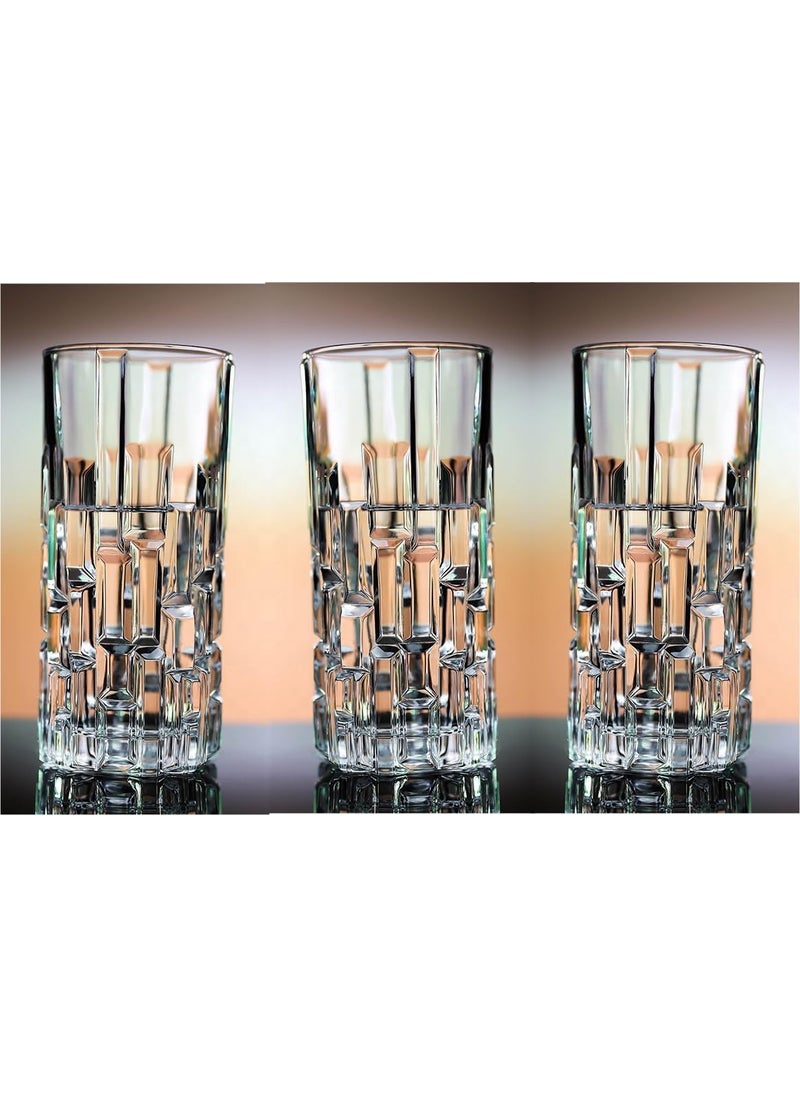 BLISS START BLISS START Happy Born Glass Premium Juice Water Glasses Set of 2300ml Transparent Long Crystal 3D Brick Design Milkshake Glass Set Cocktail Mocktail Tumbler  - Image 5