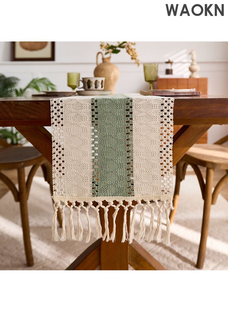 WAOKN Tablecloth, made of cotton material, with fashionable and versatile design, tassel hollow knot design, Bohemian style design tablecloth, can be used for decorating tablecloths in farmhouses, kitchens, dining tables, and other places. - Image 2