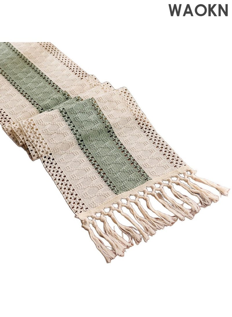 WAOKN Tablecloth, made of cotton material, with fashionable and versatile design, tassel hollow knot design, Bohemian style design tablecloth, can be used for decorating tablecloths in farmhouses, kitchens, dining tables, and other places. - Image 1