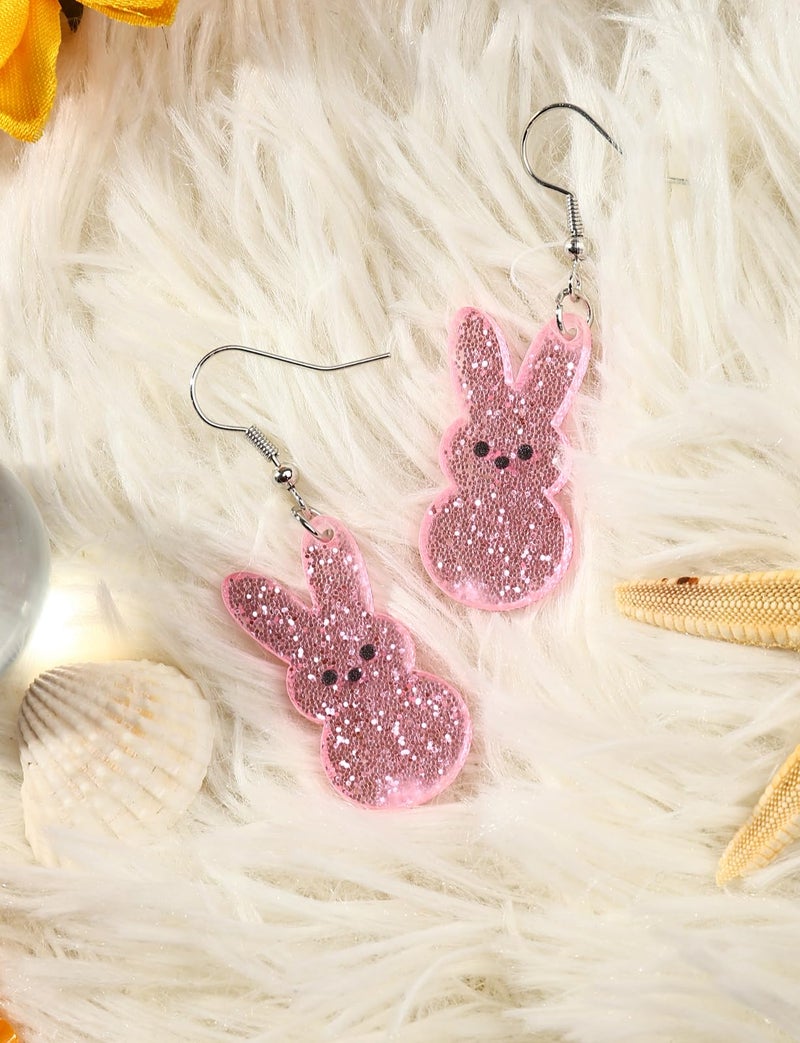 JSLOVFLO Easter Drop Acrylic Earrings Cute Bunny Egg Rabbit Colorful Flower Animal Dangle Spring Earrings for Women (Pink Rabbits) - Image 3