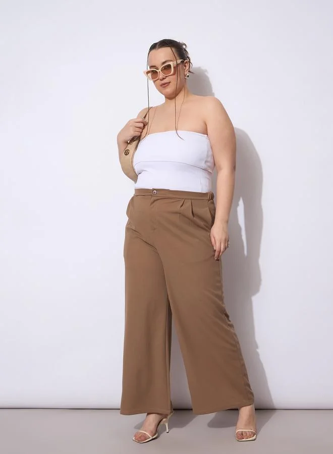 SASSAFRAS Sassafras Plus Size Beige Wide Leg Trousers